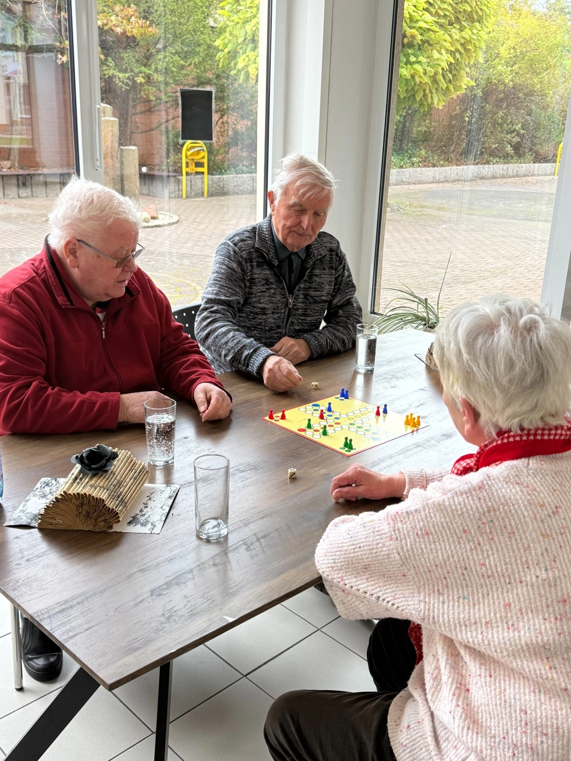 Ebert & Ebert Tagespflegen GmbH - Tagespflege am Markt - Ebert & Ebert Tagespflegen GmbH - Senioren sitzen zusammen und spielen Ludo